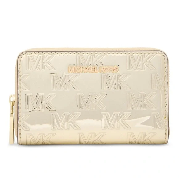 ⭐️MICHAEL KORS⭐️Pale Gold Jet Set Small Zip Around Card Case In Gift Box/NWT - Picture 1 of 9